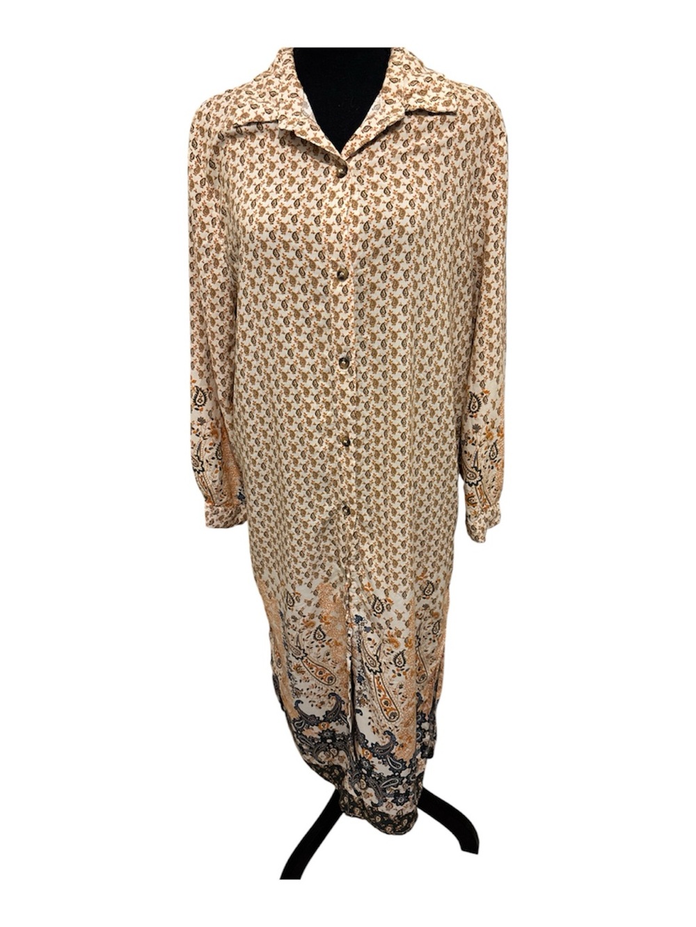 Dress Forum Beige Paisley Button-Front Nightshirt